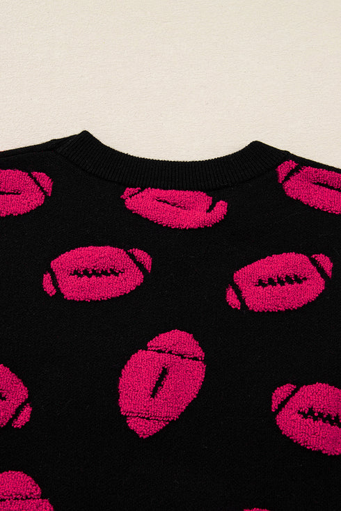 Textured Football Graphic Short Sleeve Crewneck Sweater