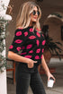 Textured Football Graphic Short Sleeve Crewneck Sweater