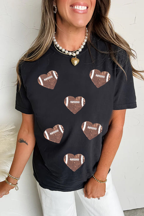 Textured Football Heart Graphic Relaxed T-Shirt