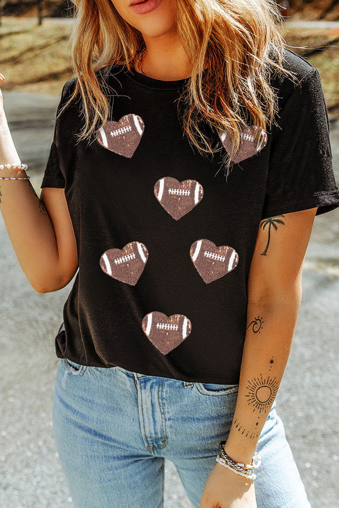 Textured Football Heart Graphic Relaxed T-Shirt