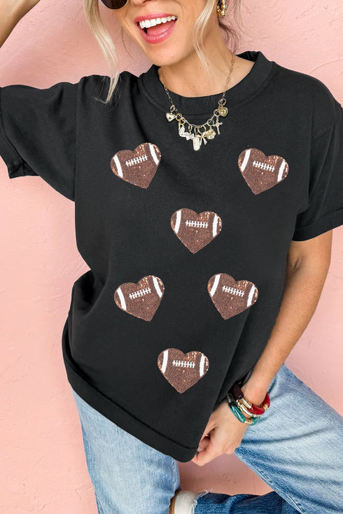 Textured Football Heart Graphic Relaxed T-Shirt