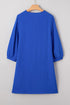 Textured Frilled V Neck Bracelet Sleeve Shift Mini Dress