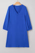 Textured Frilled V Neck Bracelet Sleeve Shift Mini Dress