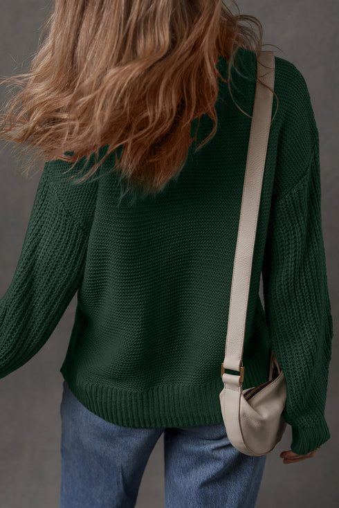 Textured Front Seam Drop Shoulder High Crewneck Sweater