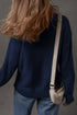 Textured Front Seam Drop Shoulder High Crewneck Sweater
