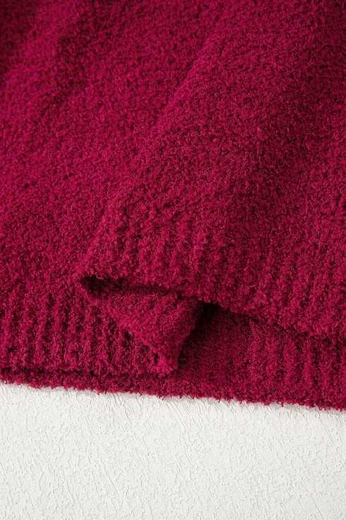 Textured Fuzzy Knit Mock Neck Pullover Sweater