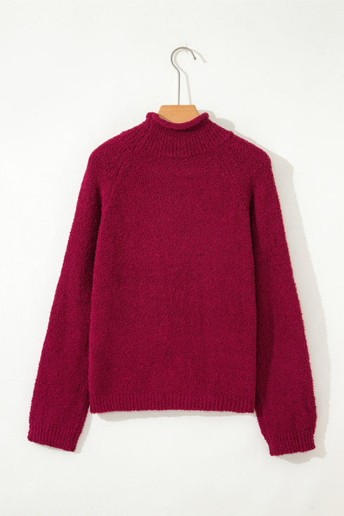 Textured Fuzzy Knit Mock Neck Pullover Sweater