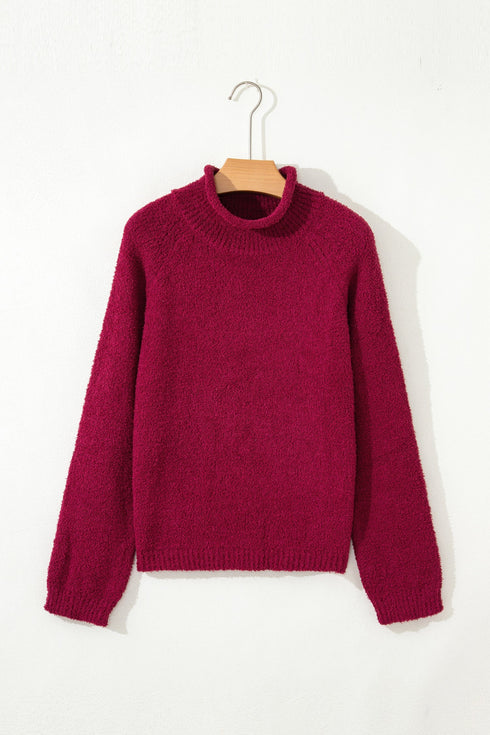 Textured Fuzzy Knit Mock Neck Pullover Sweater
