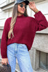 Textured Fuzzy Knit Mock Neck Pullover Sweater