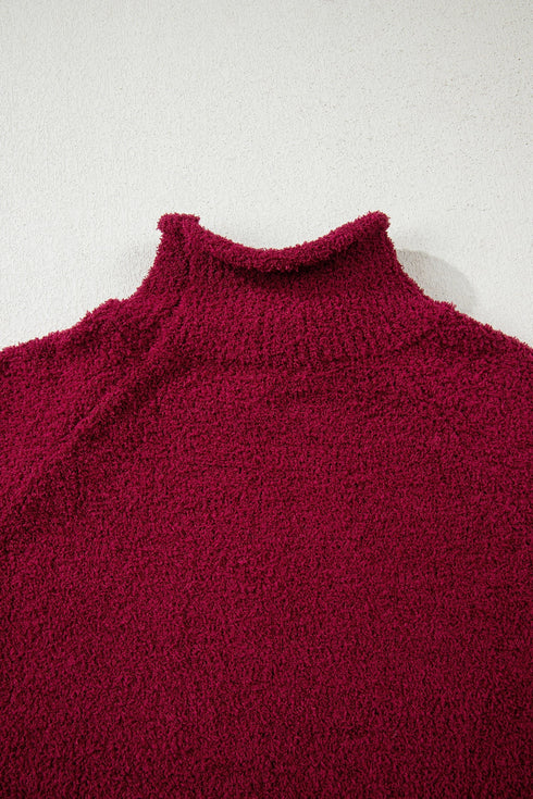Textured Fuzzy Knit Mock Neck Pullover Sweater