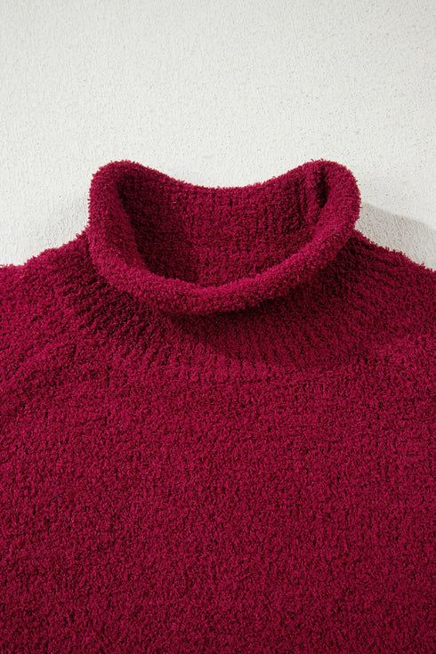 Textured Fuzzy Knit Mock Neck Pullover Sweater
