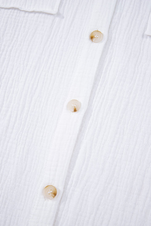 Textured Gauze Button Down With Crochet Sleeve Shirt