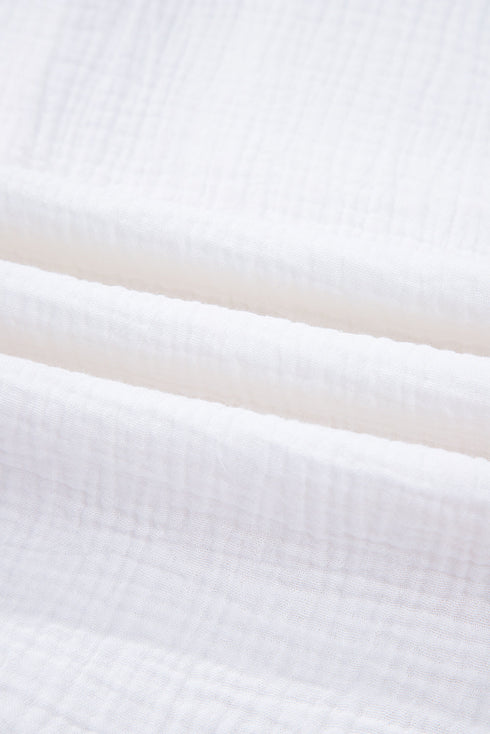 Textured Gauze Button Down With Crochet Sleeve Shirt