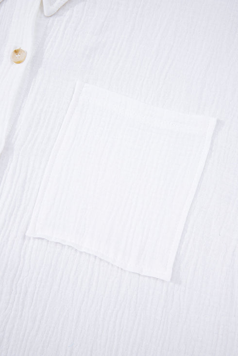 Textured Gauze Button Down With Crochet Sleeve Shirt