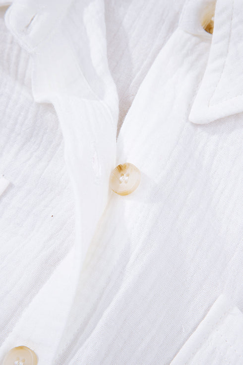 Textured Gauze Button Down With Crochet Sleeve Shirt