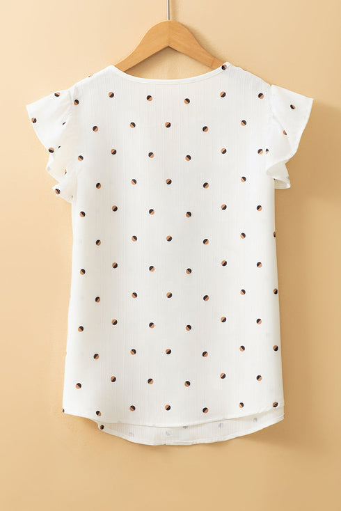 Textured Geometric Dot Split Neck Blouse