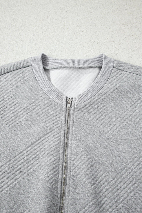 Textured Geometric Half Zip Long Sleeve Pullover Sweatshirt