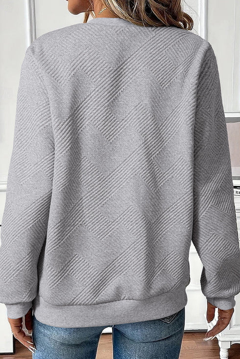 Textured Geometric Half Zip Long Sleeve Pullover Sweatshirt