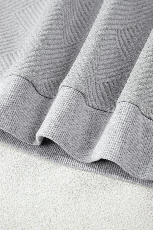 Textured Geometric Half Zip Long Sleeve Pullover Sweatshirt
