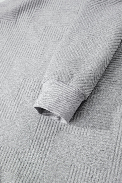 Textured Geometric Half Zip Long Sleeve Pullover Sweatshirt