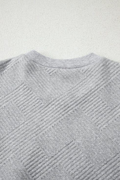 Textured Geometric Half Zip Long Sleeve Pullover Sweatshirt