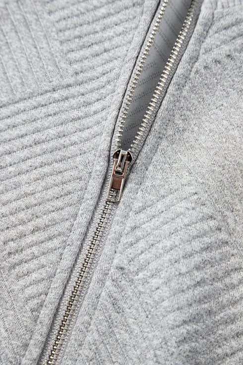 Textured Geometric Half Zip Long Sleeve Pullover Sweatshirt