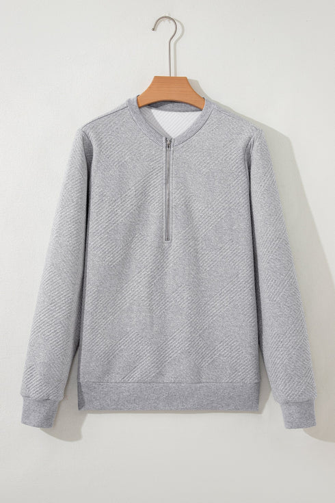 Textured Geometric Half Zip Long Sleeve Pullover Sweatshirt
