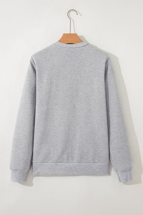 Textured Geometric Half Zip Long Sleeve Pullover Sweatshirt