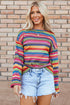 Textured Geometric Jacquard Crew Neck Long Sleeve Top