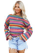 Textured Geometric Jacquard Crew Neck Long Sleeve Top