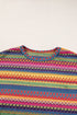 Textured Geometric Jacquard Crew Neck Long Sleeve Top