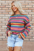 Textured Geometric Jacquard Crew Neck Long Sleeve Top