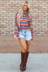 Textured Geometric Jacquard Crew Neck Long Sleeve Top