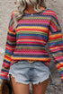 Textured Geometric Jacquard Crew Neck Long Sleeve Top