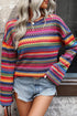 Textured Geometric Jacquard Crew Neck Long Sleeve Top