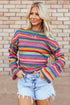 Textured Geometric Jacquard Crew Neck Long Sleeve Top