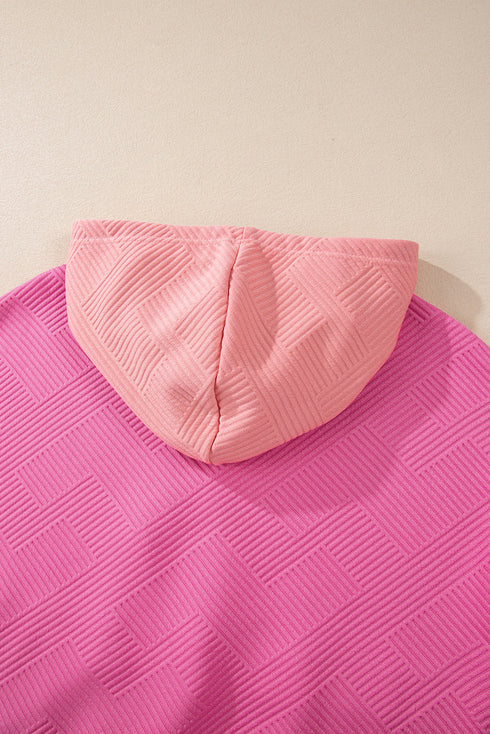 Textured Geometric Knit Blocked Panel Hoodie