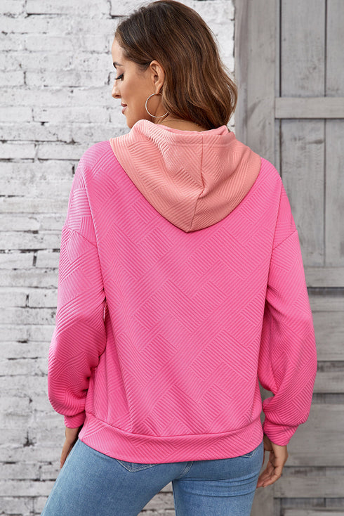 Textured Geometric Knit Blocked Panel Hoodie