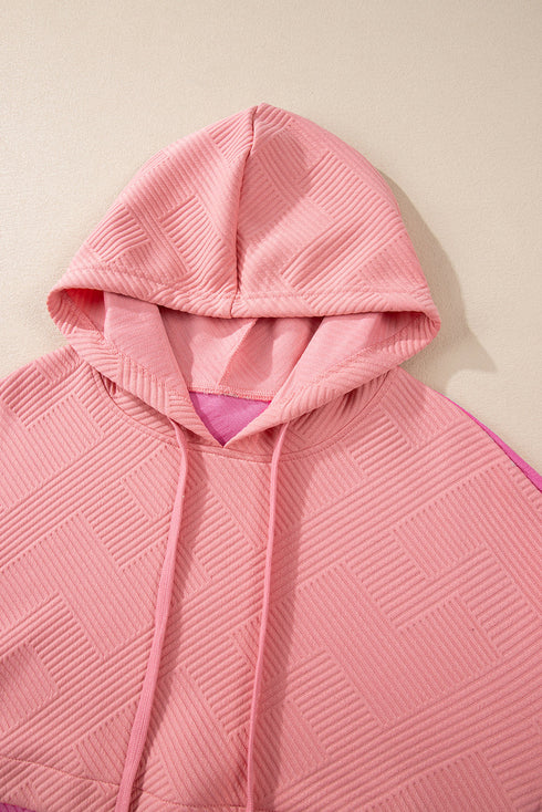 Textured Geometric Knit Blocked Panel Hoodie