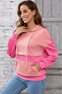 Textured Geometric Knit Blocked Panel Hoodie