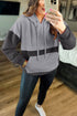 Textured Geometric Knit Blocked Panel Hoodie