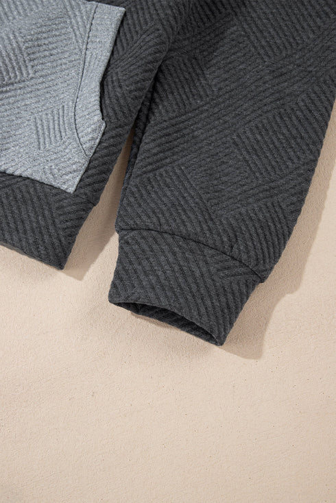 Textured Geometric Knit Blocked Panel Hoodie