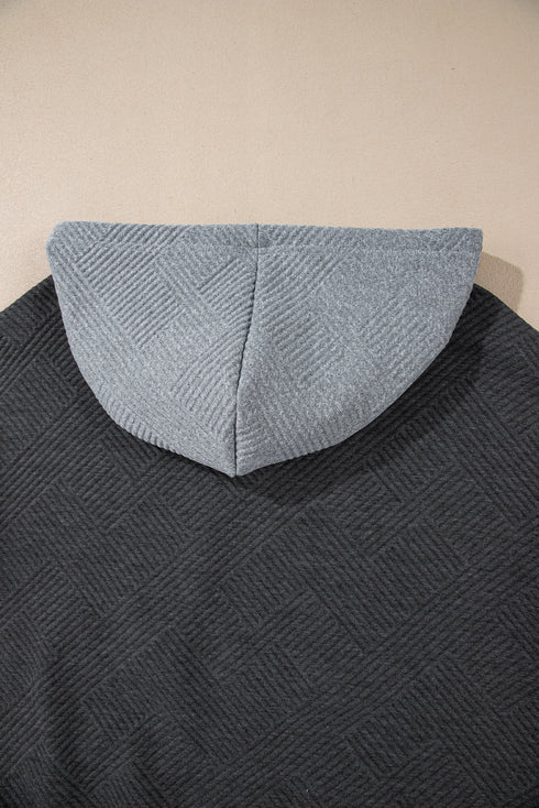 Textured Geometric Knit Blocked Panel Hoodie