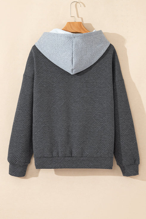 Textured Geometric Knit Blocked Panel Hoodie