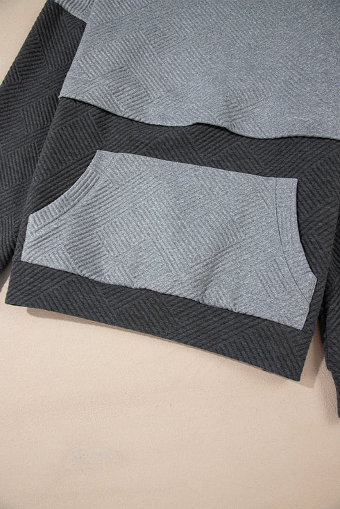 Textured Geometric Knit Blocked Panel Hoodie
