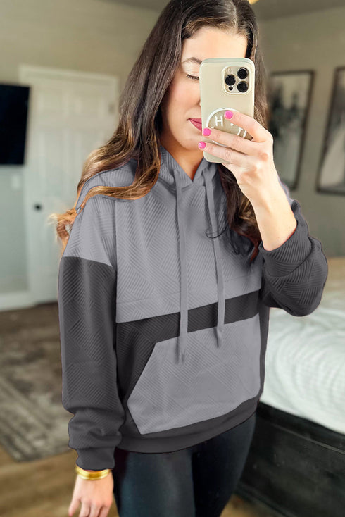 Textured Geometric Knit Blocked Panel Hoodie