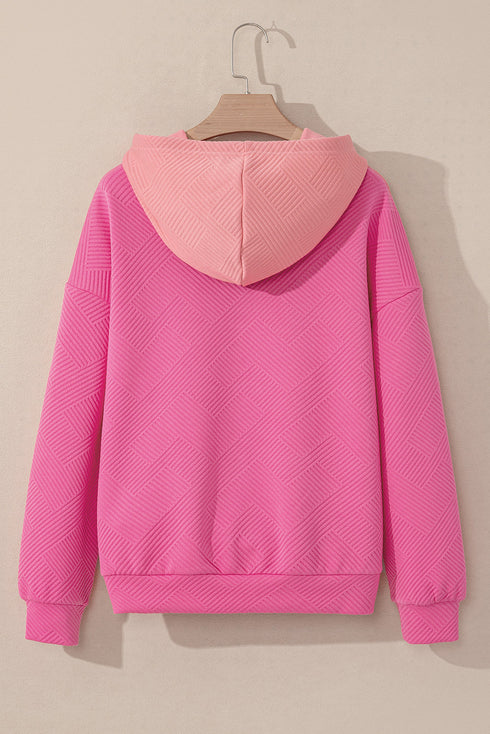 Textured Geometric Knit Blocked Panel Hoodie