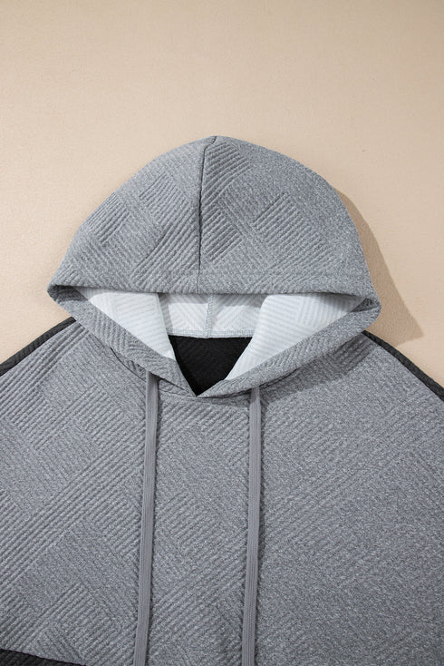 Textured Geometric Knit Blocked Panel Hoodie