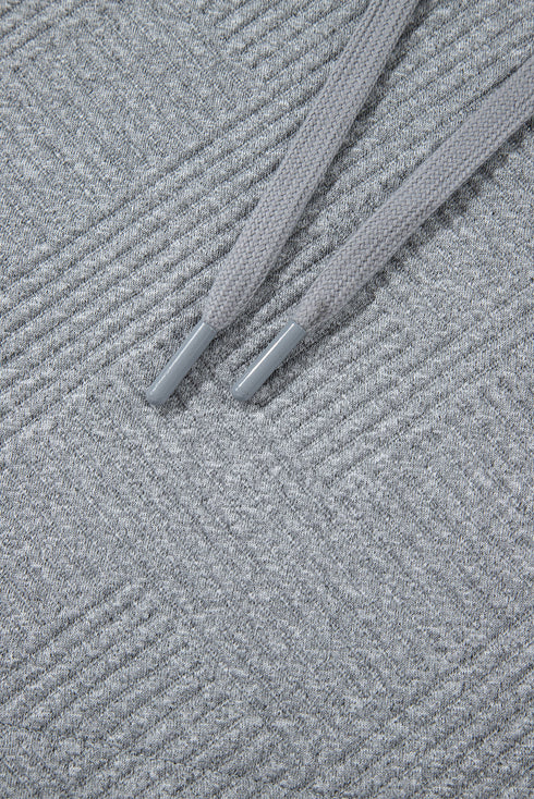 Textured Geometric Knit Blocked Panel Hoodie