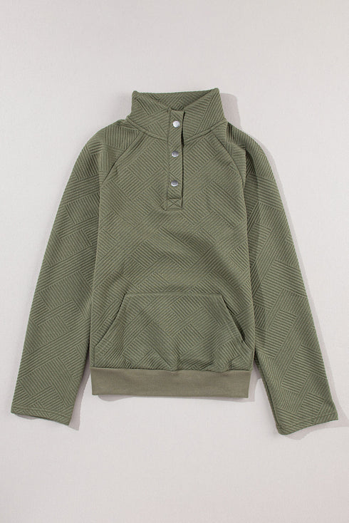 Textured Geometric Knit Button Neck Long Sleeve Pullover